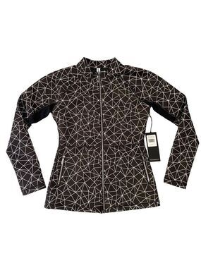 Black White Geometric Print Jacket Travel Golf Career Casual Italian Fabric M ed